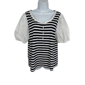 Talbots Short Puffy Sleeve Scoop Neck Striped Top Size L